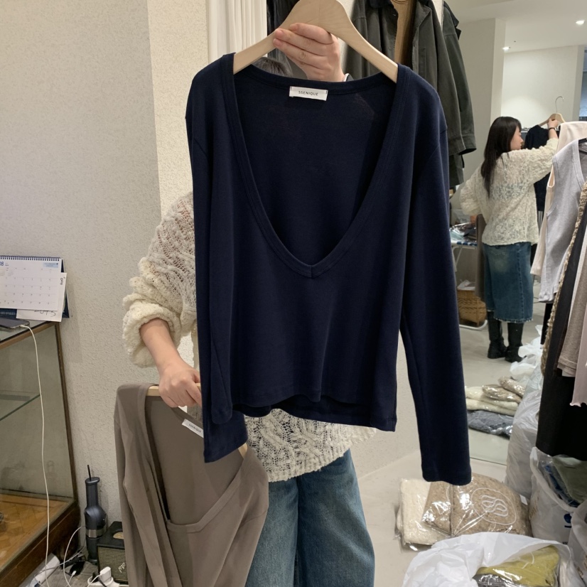 SSENIQUE東大門代購女裝新品熱賣時尚人氣休閑長袖T恤V領深VSSENIQUE長袖T恤圖色3