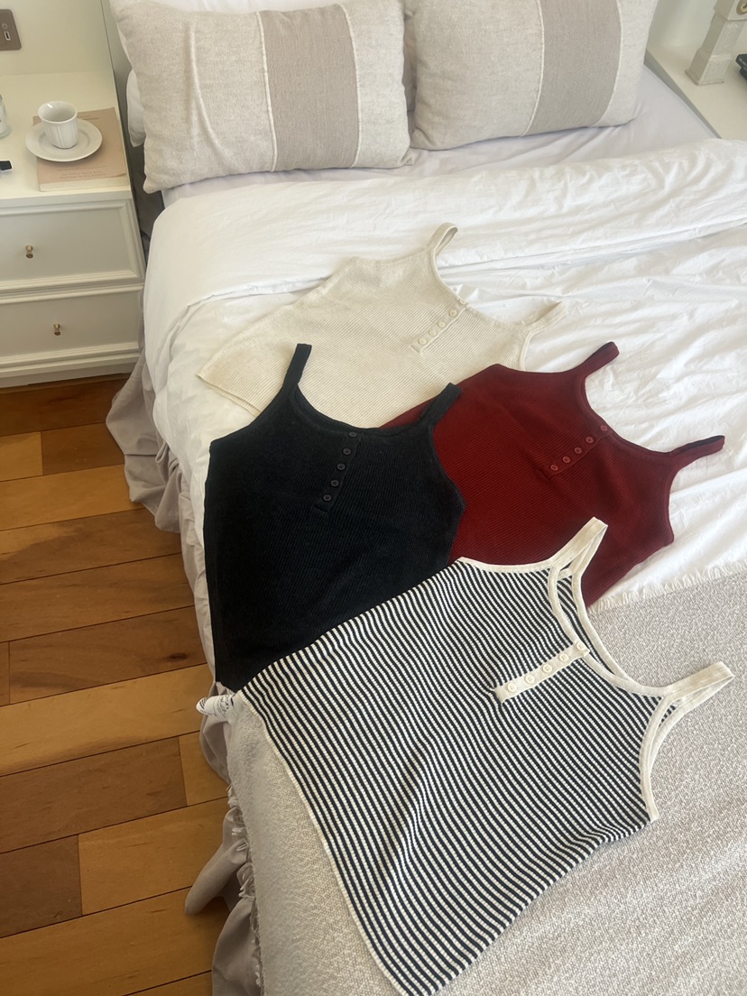 FABRIC韓國直郵女士新款真品熱賣人氣時尚吊帶背心無袖紐扣FABRIC吊帶/背心