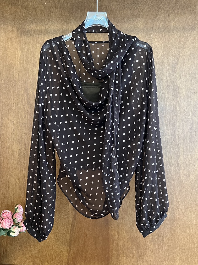 FABRIC韓國直郵女士新款時尚熱賣襯衫蕾絲衫含脖帶圍巾圓點FABRIC襯衫/蕾絲衫圖色2