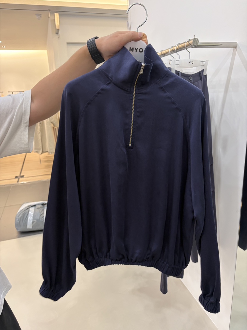 MYO韓國代購女裝新品休閑推薦時尚熱賣人氣襯衫蕾絲衫半拉鏈MYO襯衫/蕾絲衫圖色2深藍色
