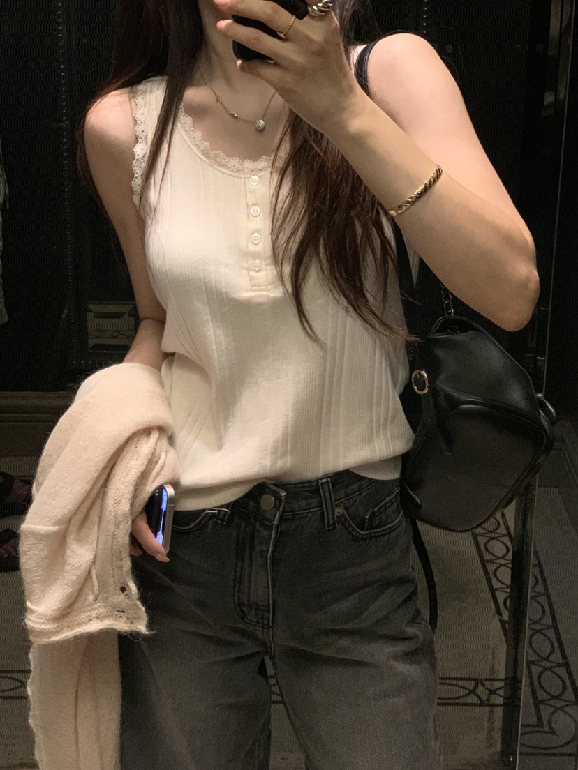 LA CREME韓國代購女士新品熱賣時尚休閑吊帶背心蕾絲無袖LA CREME吊帶/背心