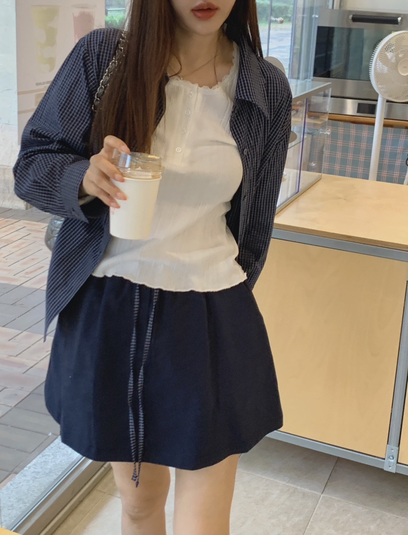 LA CREME東大門直郵女士新品推薦熱賣真品休閑時尚短裙格紋LA CREME短裙