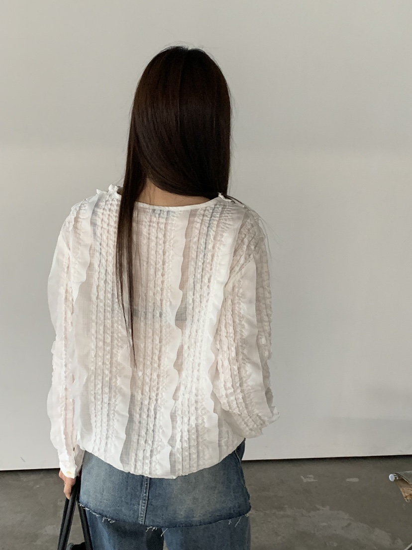 RIVER RAIN韓國代購女士新品人氣真品熱賣襯衫蕾絲衫褶邊RIVER RAIN襯衫/蕾絲衫