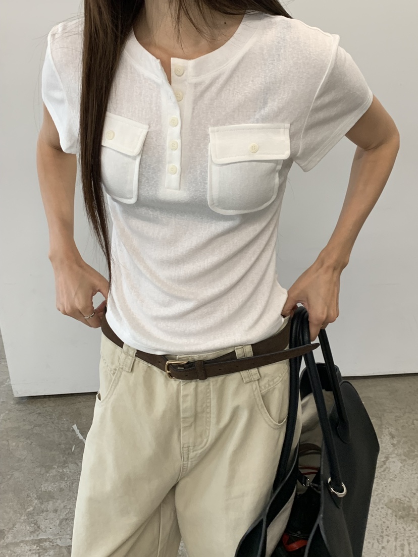 RIVER RAIN韓國代購女裝新品熱賣休閑真品推薦人氣T恤口袋RIVER RAINT恤