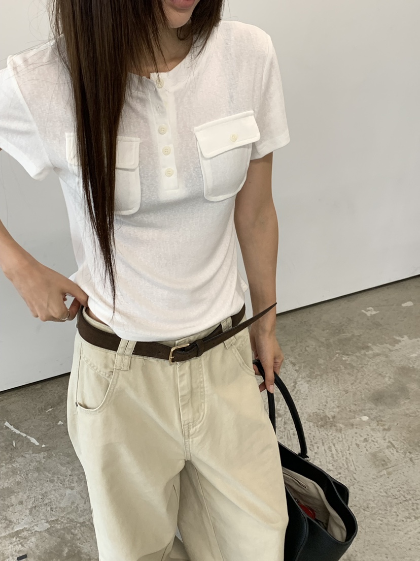 RIVER RAIN韓國代購女裝新品熱賣休閑真品推薦人氣T恤口袋RIVER RAINT恤