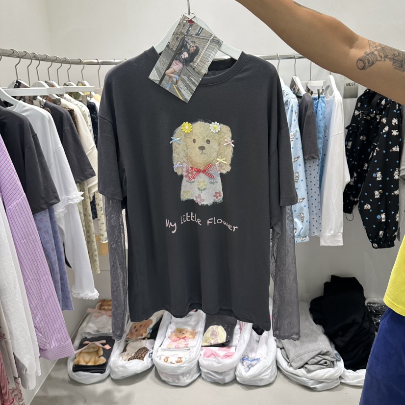 VINTAGE 888韓國直郵女裝新款時尚休閑人氣真品長袖T恤小花VINTAGE 888長袖T恤圖色2
