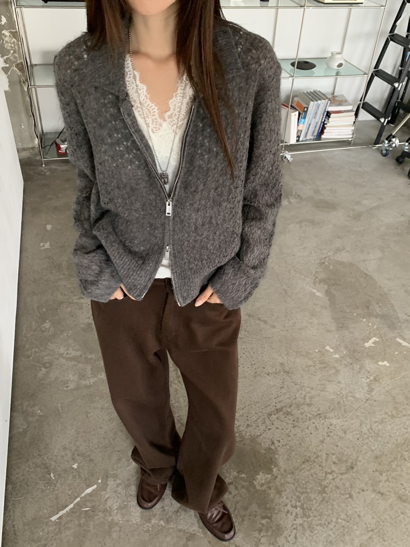 RIVER RAIN東大門實拍女裝新款時尚真品熱賣針織衫網眼拉鏈RIVER RAIN針織衫
