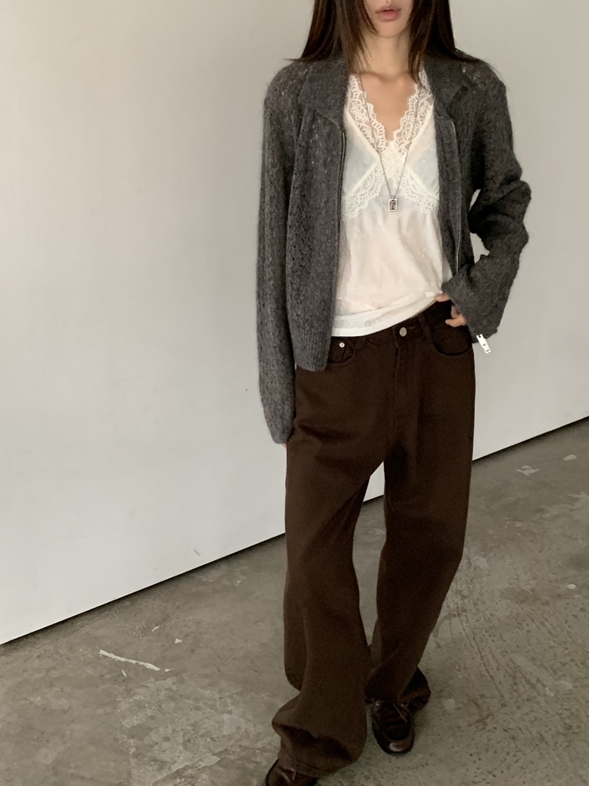 RIVER RAIN東大門實拍女裝新款時尚真品熱賣針織衫網眼拉鏈RIVER RAIN針織衫