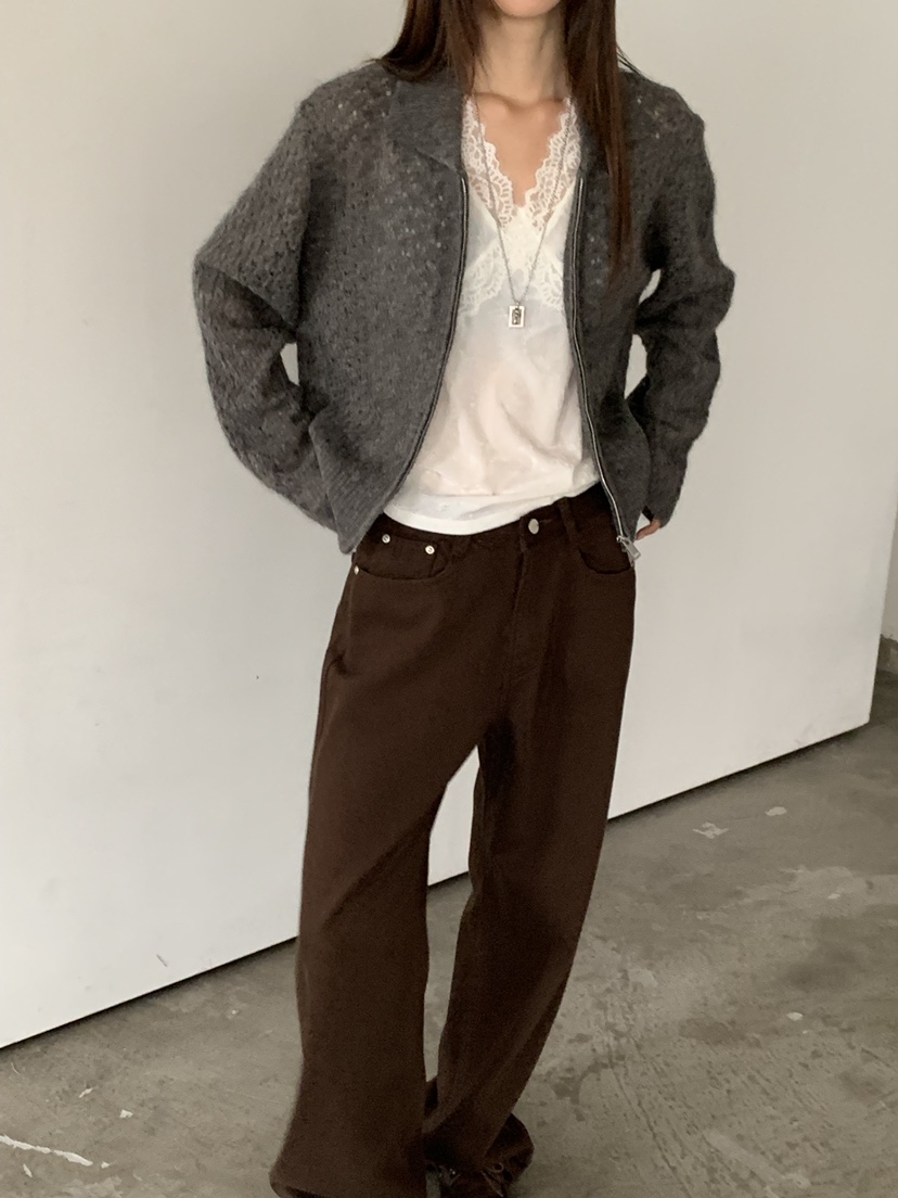 RIVER RAIN東大門實拍女裝新款時尚真品熱賣針織衫網眼拉鏈RIVER RAIN針織衫