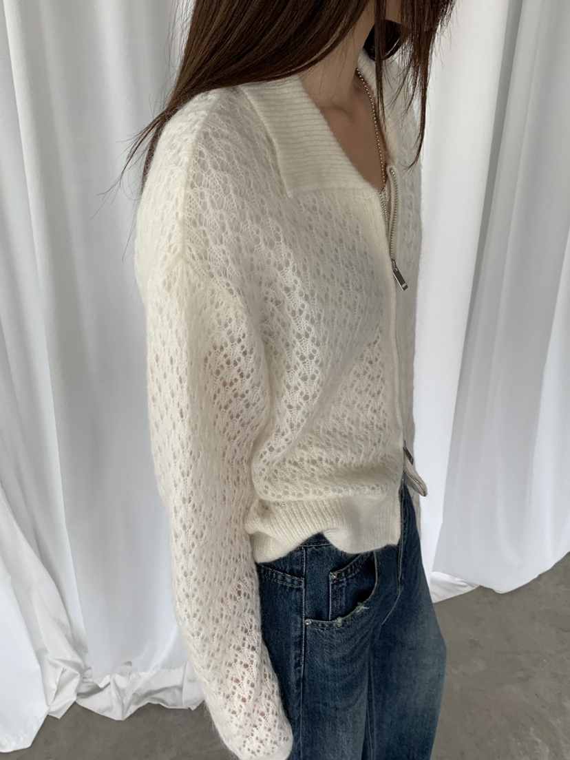 RIVER RAIN東大門實拍女裝新款時尚真品熱賣針織衫網眼拉鏈RIVER RAIN針織衫