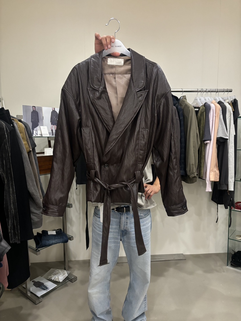 NAMED韓國直郵女士新品休閑人氣時尚推薦熱賣夾克含腰帶皮革NAMED夾克圖色1酒紅