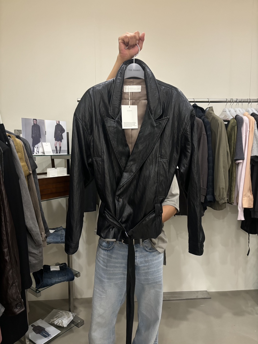 NAMED韓國直郵女士新品休閑人氣時尚推薦熱賣夾克含腰帶皮革NAMED夾克圖色2黑色