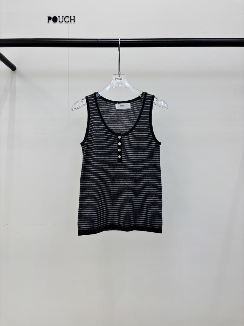 POUCH東大門代購女士新品推薦真品熱賣人氣吊帶背心無袖紐扣POUCH吊帶/背心圖色7條紋