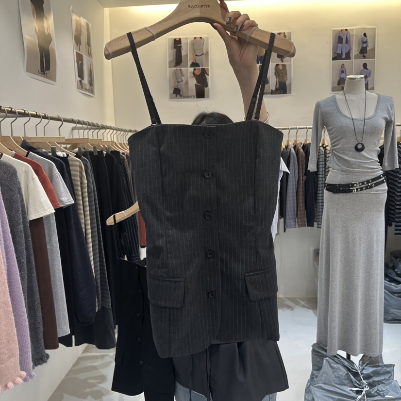 BAGUETTE-P東大門實拍女士新品推薦休閑吊帶背心不含內搭BAGUETTE-P吊帶/背心圖色3墨色條紋