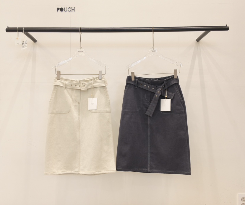 POUCH韓國直郵女士新品休閑推薦真品熱賣半身裙中短裙含腰帶POUCH半身裙/中短裙