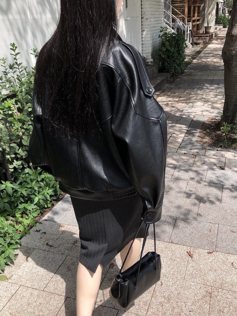 LE BUTTER韓國代購女士新款推薦熱賣休閑真品皮衣皮革高領LE BUTTER皮衣