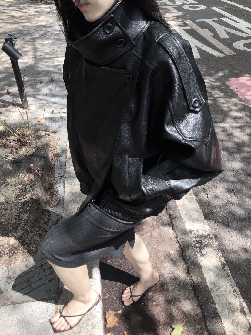 LE BUTTER韓國代購女士新款推薦熱賣休閑真品皮衣皮革高領LE BUTTER皮衣