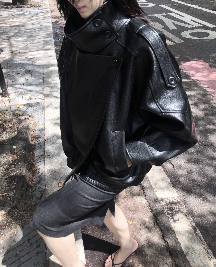 LE BUTTER韓國代購女士新款推薦熱賣休閑真品皮衣皮革高領LE BUTTER皮衣