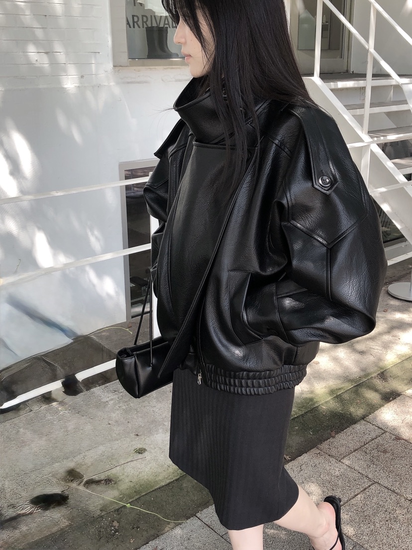 LE BUTTER韓國代購女士新款推薦熱賣休閑真品皮衣皮革高領LE BUTTER皮衣