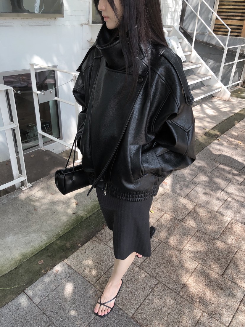 LE BUTTER韓國代購女士新款推薦熱賣休閑真品皮衣皮革高領LE BUTTER皮衣