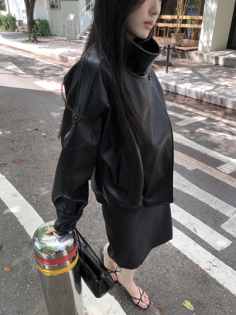 LE BUTTER韓國代購女士新款推薦熱賣休閑真品皮衣皮革高領LE BUTTER皮衣