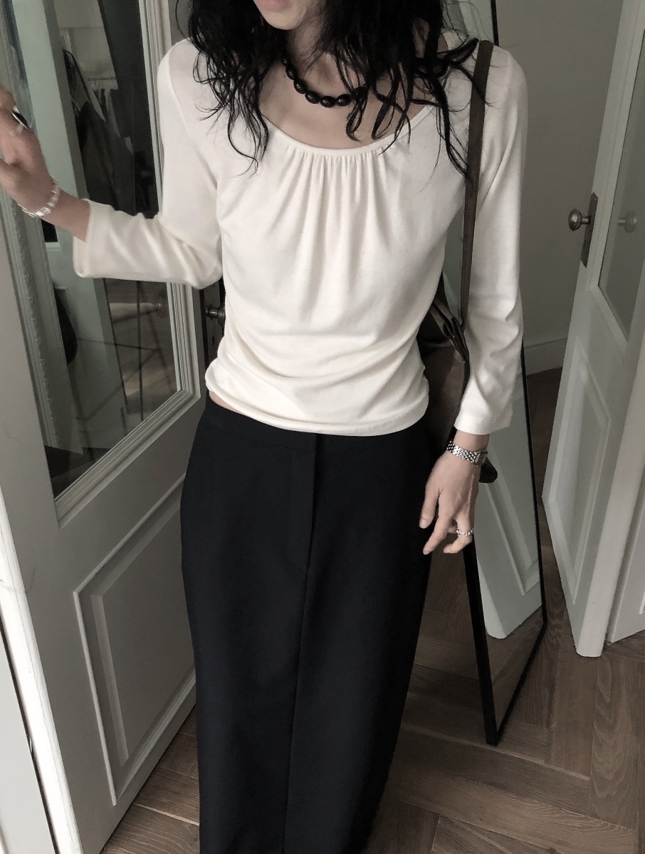 LE BUTTER韓國直郵女裝新品真品人氣休閑長袖T恤褶皺亞麻LE BUTTER長袖T恤