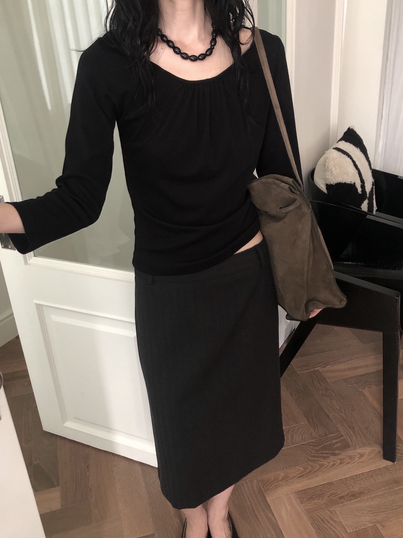 LE BUTTER韓國直郵女裝新品真品人氣休閑長袖T恤褶皺亞麻LE BUTTER長袖T恤