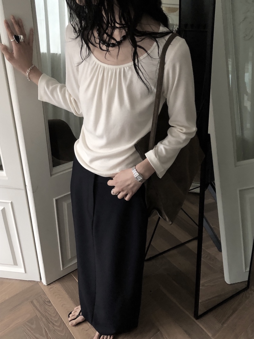 LE BUTTER韓國直郵女裝新品真品人氣休閑長袖T恤褶皺亞麻LE BUTTER長袖T恤圖色1