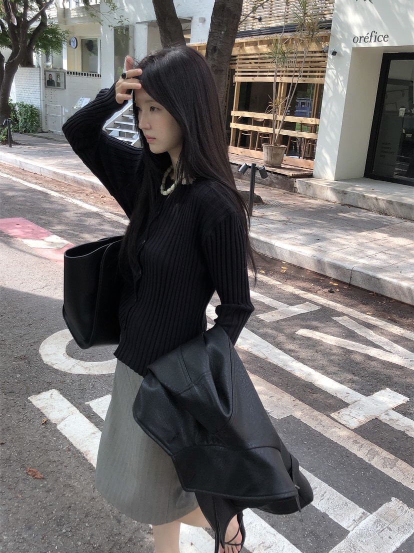 LE BUTTER韓國代購女裝新款時尚熱賣針織衫羊絨開衫羅紋LE BUTTER針織衫
