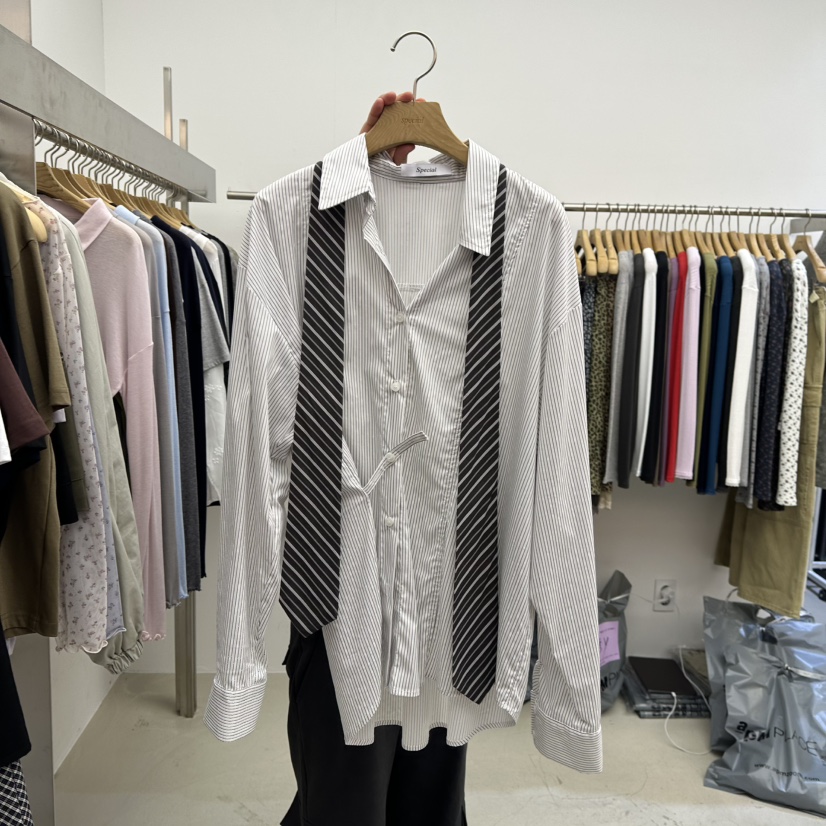SPECIAL韓國代購女士新品休閑時尚真品熱賣襯衫蕾絲衫含領帶SPECIAL襯衫/蕾絲衫圖色1