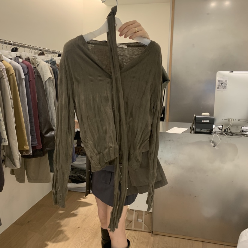 MEET ME東大門直郵女士新品熱賣休閑長袖T恤含飄帶套裝褶皺MEET ME長袖T恤圖色1