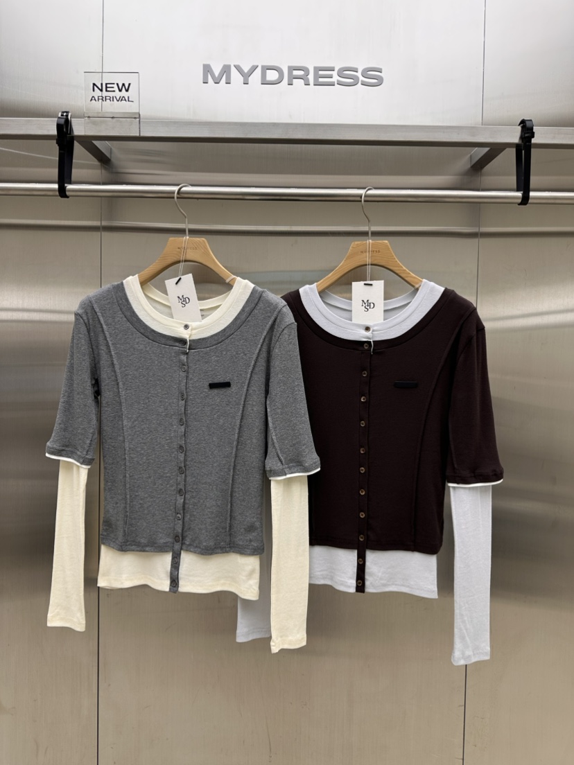 MYDRESS東大門代購女士新款休閑時尚推薦人氣長袖T恤假兩件MYDRESS長袖T恤