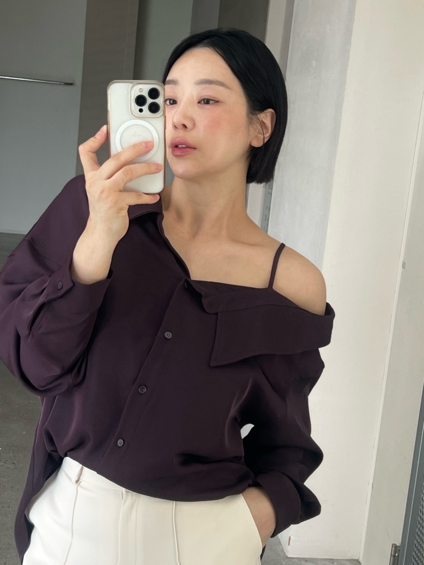 VERNI東大門實拍女裝新品時尚休閑推薦熱賣襯衫蕾絲衫不對稱VERNI襯衫/蕾絲衫