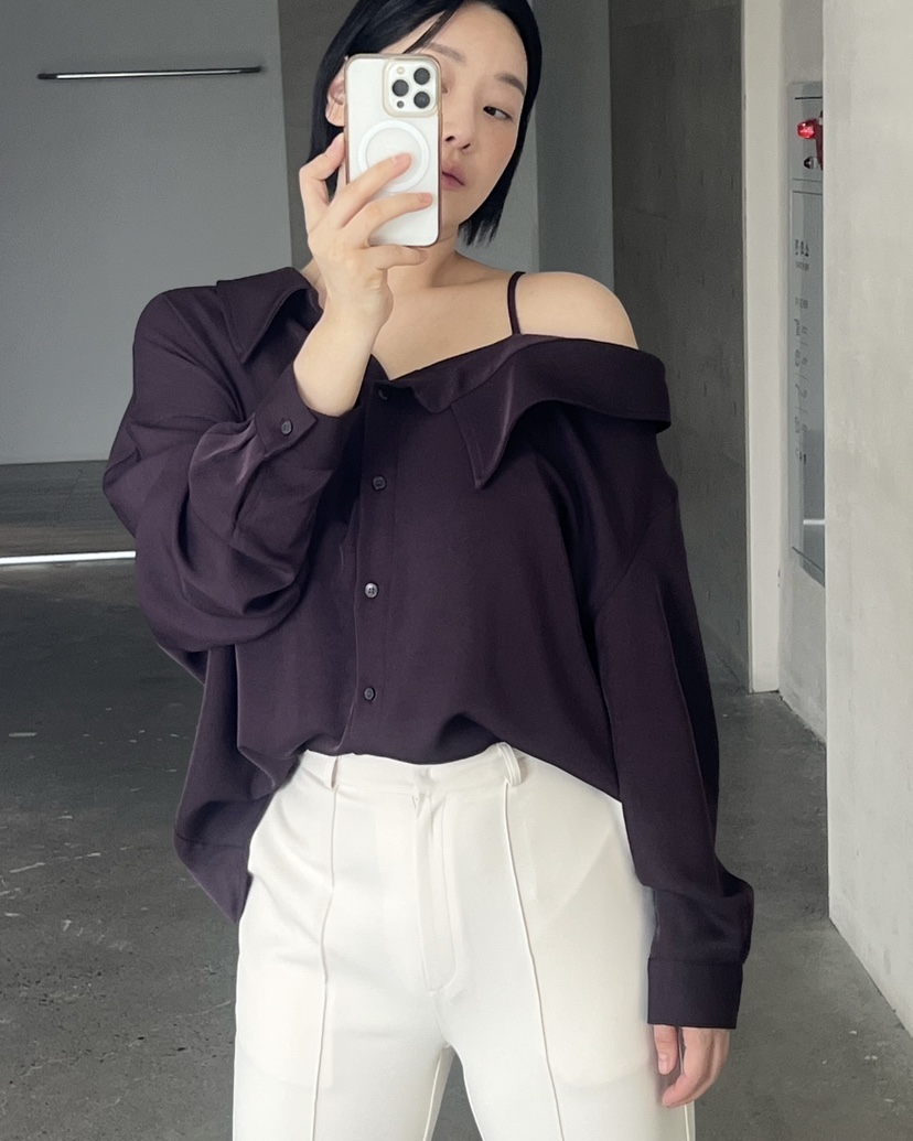 VERNI東大門實拍女裝新品時尚休閑推薦熱賣襯衫蕾絲衫不對稱VERNI襯衫/蕾絲衫