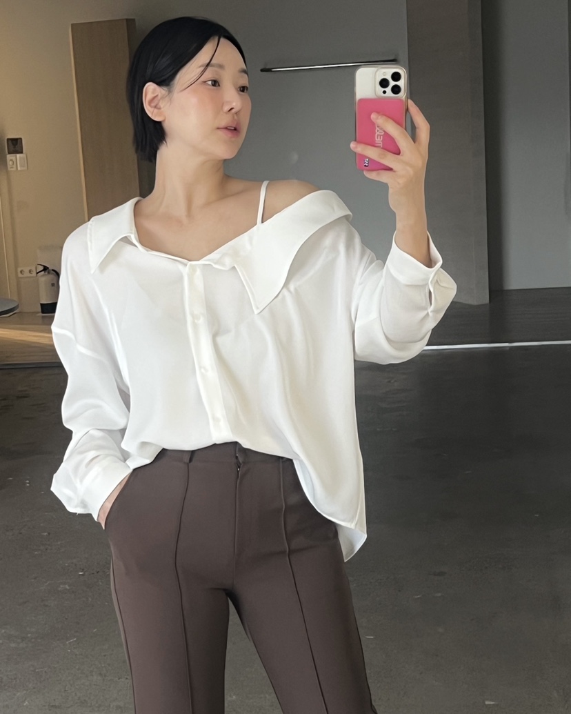 VERNI東大門實拍女裝新品時尚休閑推薦熱賣襯衫蕾絲衫不對稱VERNI襯衫/蕾絲衫