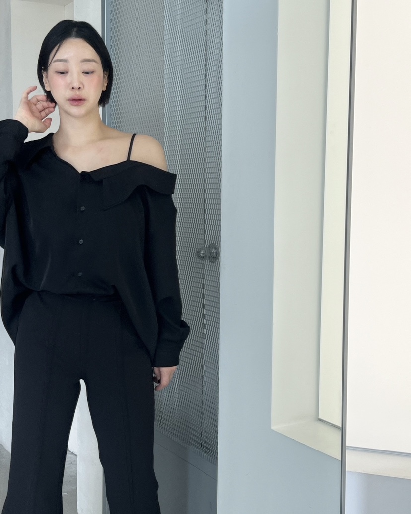 VERNI東大門實拍女裝新品時尚休閑推薦熱賣襯衫蕾絲衫不對稱VERNI襯衫/蕾絲衫