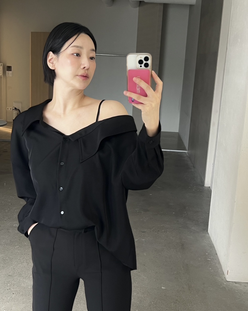 VERNI東大門實拍女裝新品時尚休閑推薦熱賣襯衫蕾絲衫不對稱VERNI襯衫/蕾絲衫