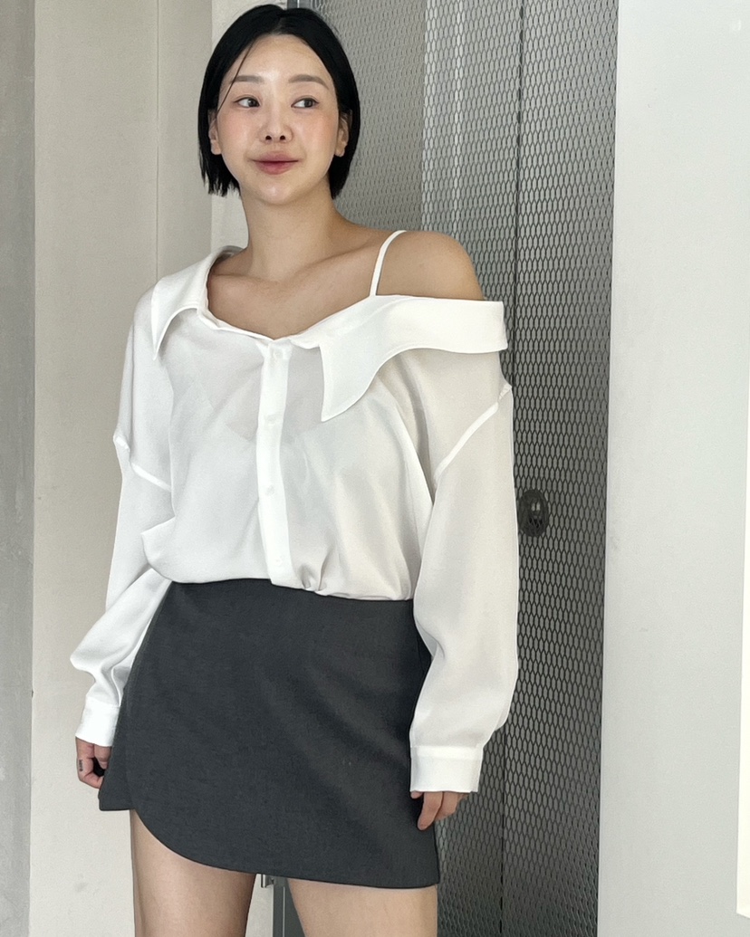VERNI東大門實拍女裝新品時尚休閑推薦熱賣襯衫蕾絲衫不對稱VERNI襯衫/蕾絲衫