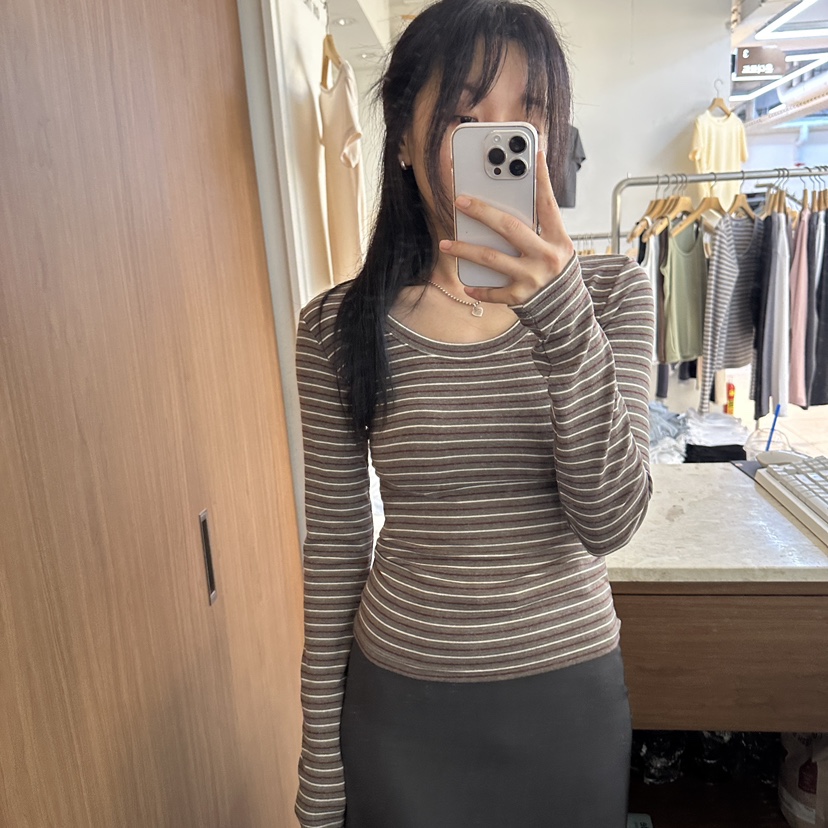 ON THE MODE韓國直郵女裝新品熱賣推薦真品長袖T恤條紋ON THE MODE長袖T恤