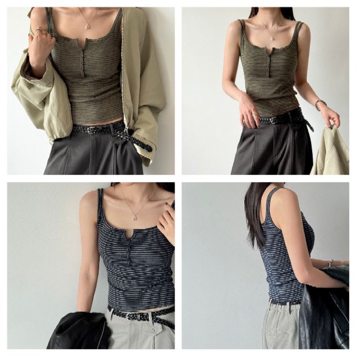 STAY HERE東大門直郵女裝新品真品休閑吊帶背心無袖條紋STAY HERE-2件起吊帶/背心