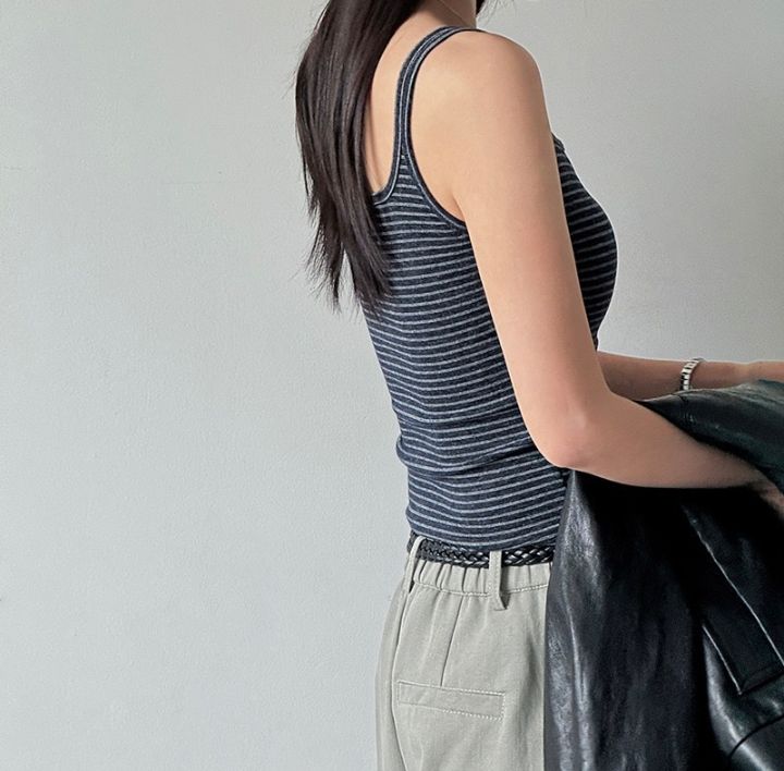 STAY HERE東大門直郵女裝新品真品休閑吊帶背心無袖條紋STAY HERE-2件起吊帶/背心