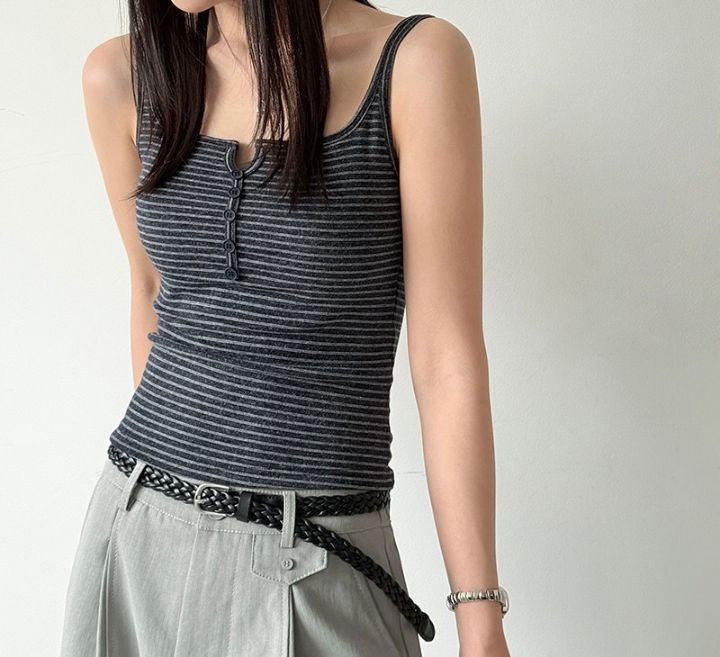 STAY HERE東大門直郵女裝新品真品休閑吊帶背心無袖條紋STAY HERE-2件起吊帶/背心圖色1