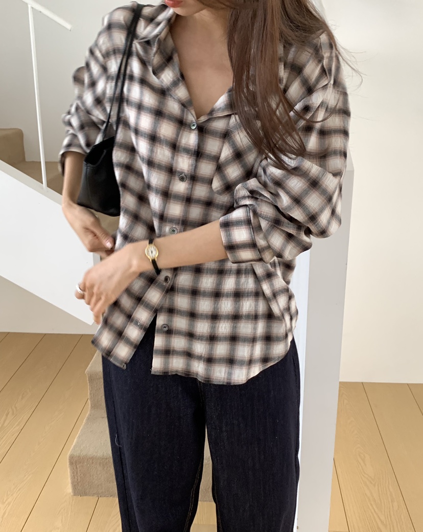 NOTICE韓國直郵女裝新款時尚休閑熱賣推薦襯衫蕾絲衫格紋NOTICE襯衫/蕾絲衫
