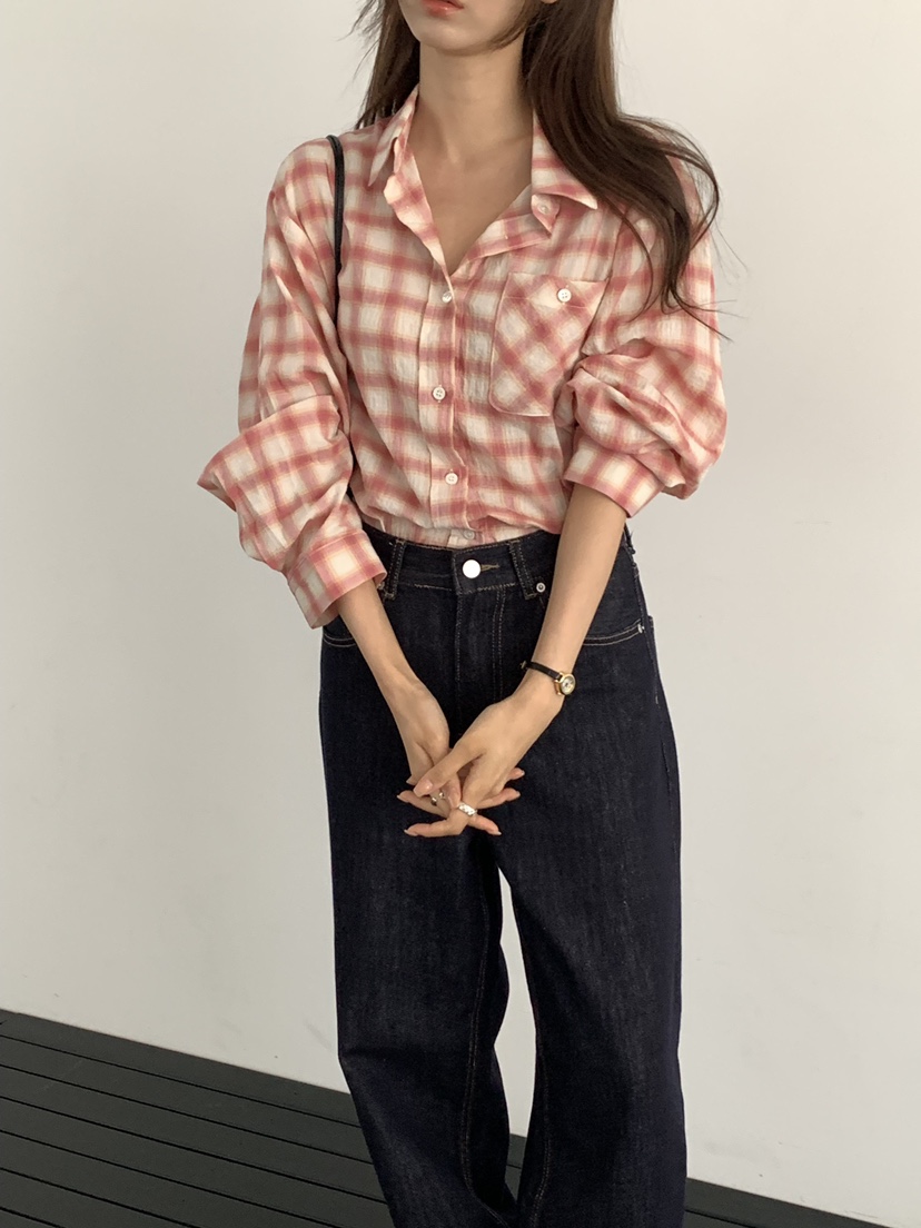 NOTICE韓國直郵女裝新款時尚休閑熱賣推薦襯衫蕾絲衫格紋NOTICE襯衫/蕾絲衫