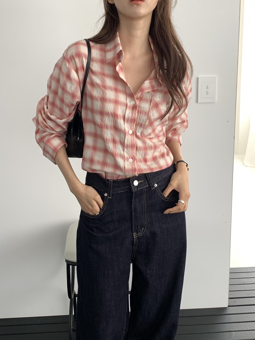 NOTICE韓國直郵女裝新款時尚休閑熱賣推薦襯衫蕾絲衫格紋NOTICE襯衫/蕾絲衫