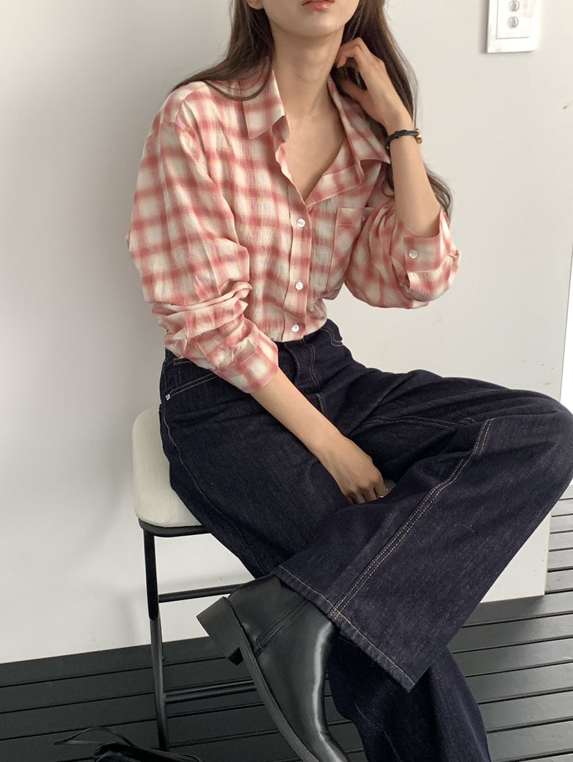 NOTICE韓國直郵女裝新款時尚休閑熱賣推薦襯衫蕾絲衫格紋NOTICE襯衫/蕾絲衫