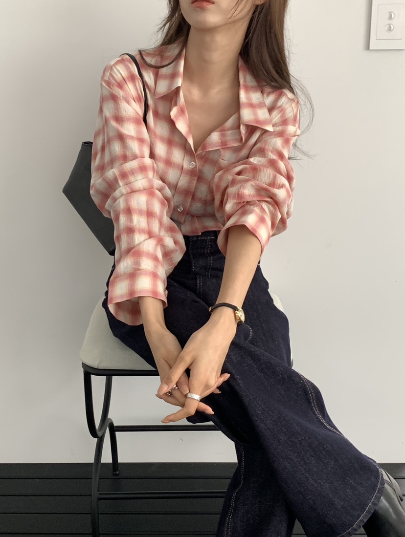 NOTICE韓國直郵女裝新款時尚休閑熱賣推薦襯衫蕾絲衫格紋NOTICE襯衫/蕾絲衫
