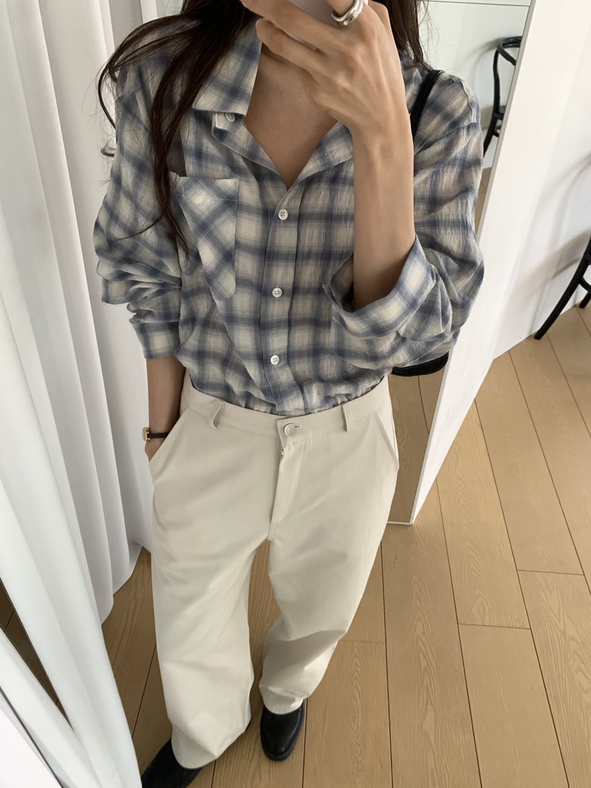 NOTICE韓國直郵女裝新款時尚休閑熱賣推薦襯衫蕾絲衫格紋NOTICE襯衫/蕾絲衫