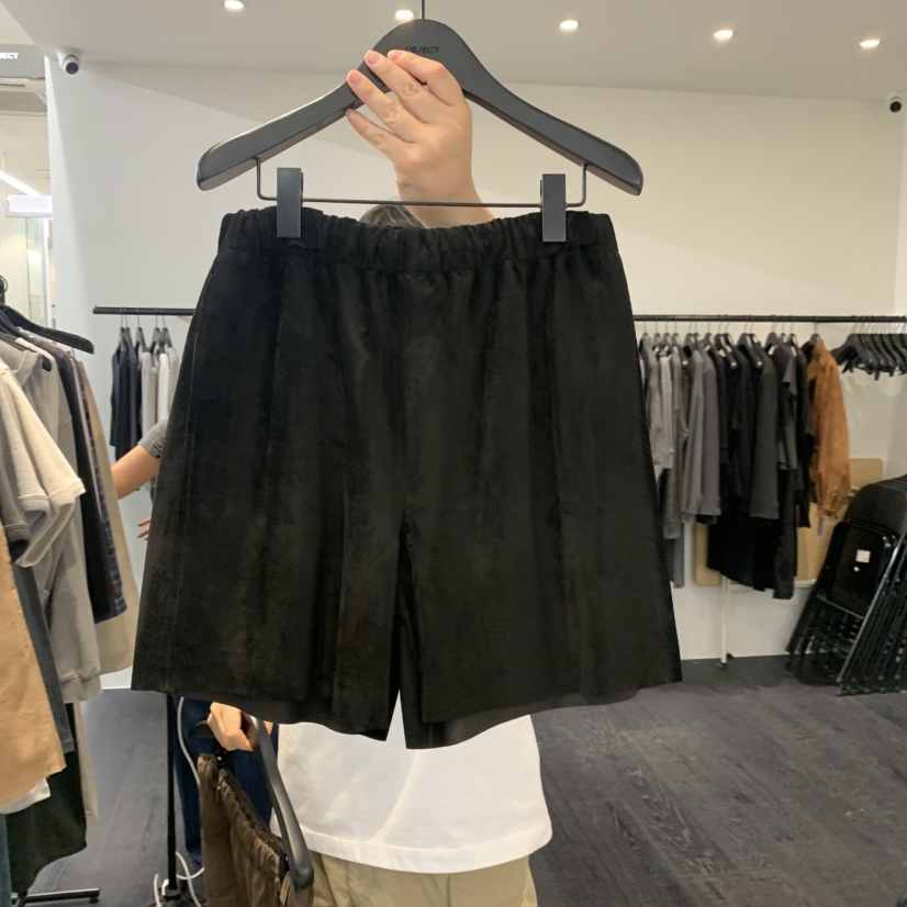 OBJECT東大門實拍女士新款休閑人氣熱賣時尚短褲絨面革豬皮OBJECT短褲圖色3黑