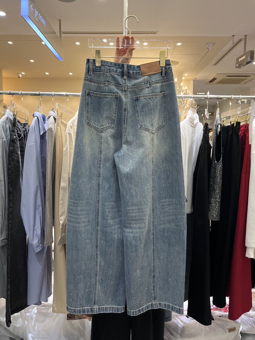 WORK SHOP東大門直郵女士新品人氣推薦休閑熱賣牛仔褲珍珠Work_shop牛仔褲